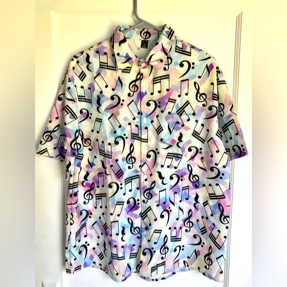 Musical 🎵 Note All-Over Print Polyester Polo Shirt Mens Size Medium NWT
